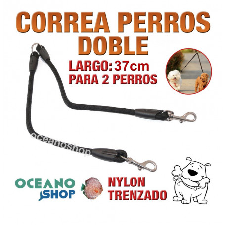 CORREA DOBLE PARA DOS PERROS PERRO DE NYLON TRENZADO 54cm Gran Calidad