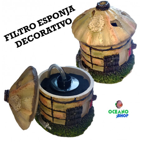 Filtro esponja decorativo figura cabaña interior acuario