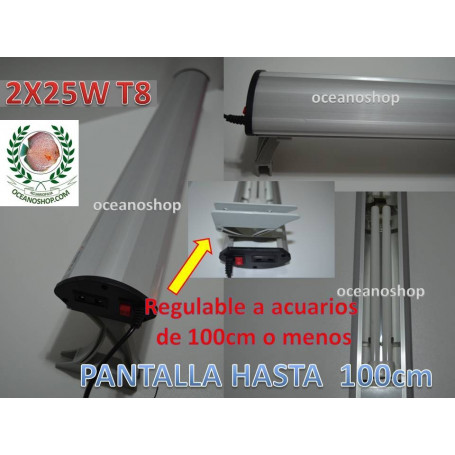 Pantalla acuario 2X25w SOBO  T8 hasta acuarios de 101cm. Regulable.