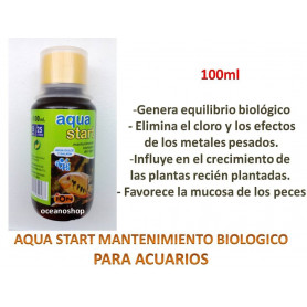 Aqua start Mantenimiento Biológico. Anticloro. 100ml aqua start ion anticloro mantimiento biologico cloro acuario metales pesados