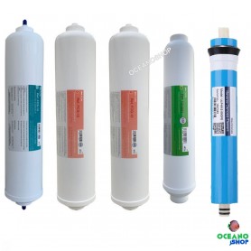 Pack 3 filtros osmosis inversa conexión rápida + Post filtro + membrana 50 gpd Pack 3 filtros osmosis inversa conexión rápida + Post filtro + membrana 50 gpd