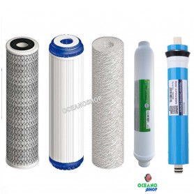 Juego 4 filtros osmosis inversa + Membrana 50 gpd Juego 4 filtros osmosis inversa + Membrana 50 gpd