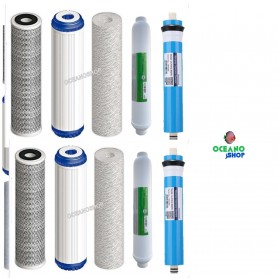 Juego 8 filtros osmosis inversa + 2 Membrana 50 gpd Juego 8 filtros osmosis inversa + 2 Membrana 50 gpd