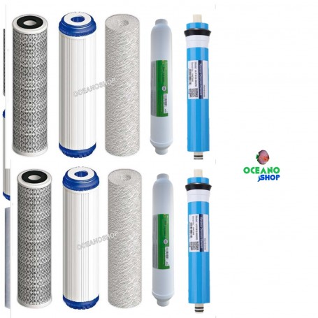 Juego 8 filtros osmosis inversa + 2 Membrana 50 gpd