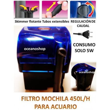 Filtro biologico mochila 450L/H Acuario Pecera