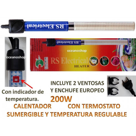 Calentador 200W para acuario y pecera. 