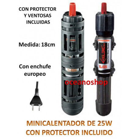 Mini calentador 25w con rejilla protector.