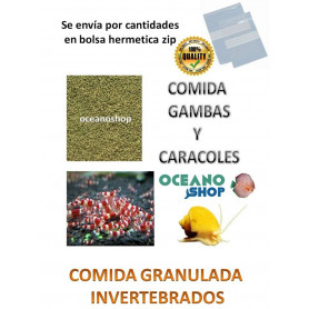 Comida gambas de agua dulce y caracoles. Invertebrados en general. Comida gambas caridina neocaridina