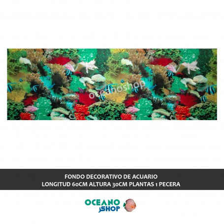 FONDO DECORATIVO de ACUARIO  longitud 60cm altura 30cm plantas 1 pecera