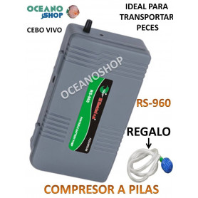 COMPRESOR A PILAS PORTATIL RS-960 COMPRESOR A PILAS PORTATIL 2L/MIN  RS ELECTRICAL  RS-960  Incluye 50cm de tubo atóxico y piedra difusora.