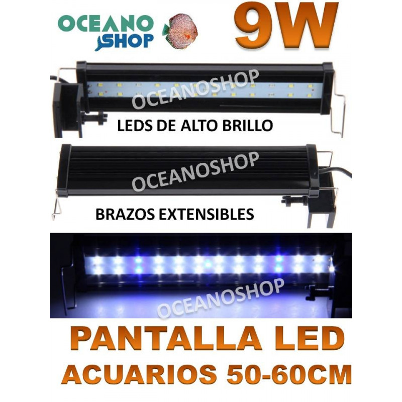 PANTALLA REGULABLE ACUARIO 50-60cm LUZ LED de ACUARIO 9W POTENTE