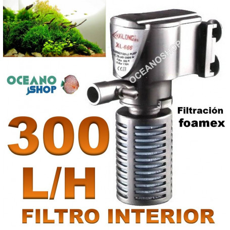 FILTRO Interior 300L/h Acuario con FOAMEX XL-666
