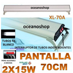 Pantalla 70cm 2x15W T8 XILONG LUZ BLANCA con guías regulables pantalla acuario 2x15w t8 xl-70a xilong