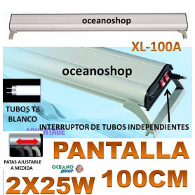 Pantalla 100cm 2x25W T8 XILONG LUZ BLANCA con guías regulables pantalla acuario 2x25w t8 xl-100a xilong
