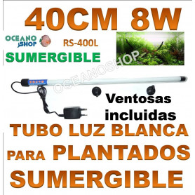 Tubo sumergible luz blanca 40cm 8w rs-400l rs 400l 8w 40cm electrical tubo sumergilble blanco plantas acuarios pantalla