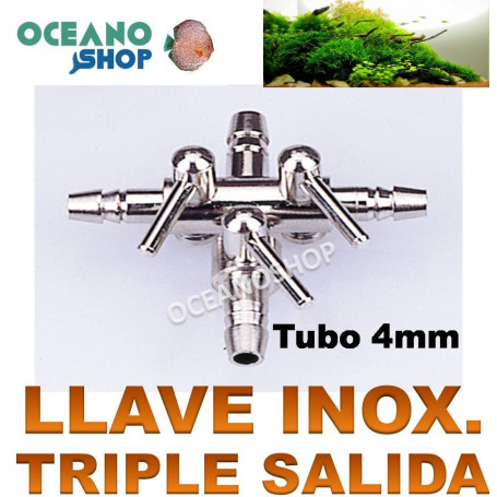 llave metalica inoxidable acuario triple salida aire moly