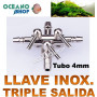llave metalica inoxidable acuario triple salida aire moly