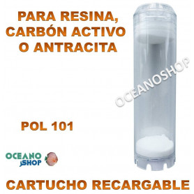 Cartucho filtro recargable 10" transparente osmosis inversa para resina carbon o antracita cartucho resina recargable mixta osmosis marino acuario pol 101