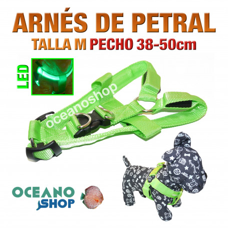 ARNÉS TALLA M LUMINOSO LED NYLON PETRAL AJUSTABLE PERRO PECHO 38-50cm