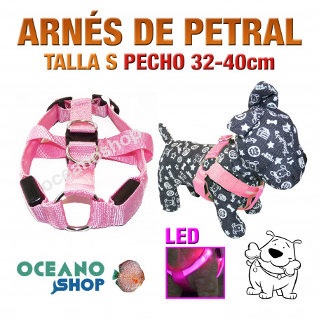 ARNÉS TALLA S LUMINOSO LED ROSA PETRAL AJUSTABLE PERRO PECHO 32-40cm