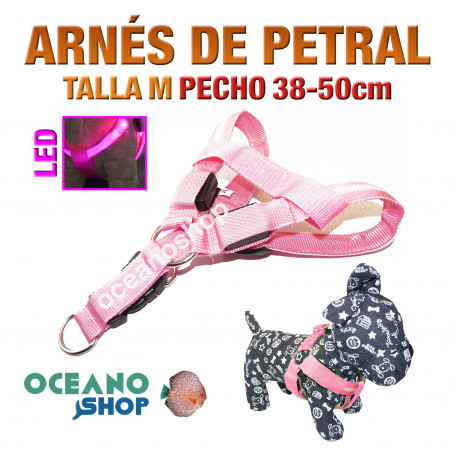 ARNÉS TALLA M LUMINOSO LED ROSA PETRAL AJUSTABLE PERRO PECHO 38-50cm