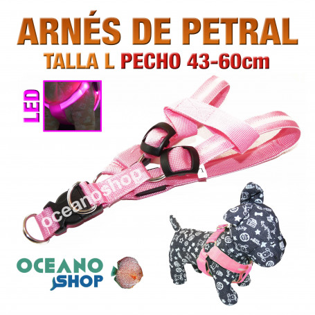ARNÉS TALLA L LUMINOSO LED ROSA PETRAL AJUSTABLE PERRO PECHO 43-60cm