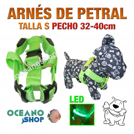 ARNÉS TALLA S LUMINOSO LED VERDE PETRAL AJUSTABLE PERRO PECHO 32-40cm