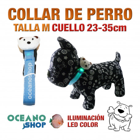 COLLAR CABEZA DE PERRO LED AZUL AJUSTABLE TALLA M CUELLO 23-35cm