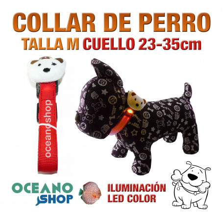 COLLAR CABEZA DE PERRO LED ROJO AJUSTABLE TALLA M CUELLO 23-35cm
