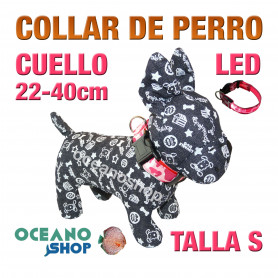COLLAR PERRO CAMUFLAJE LED ROSA AJUSTABLE TALLA S CUELLO 22-40cm
