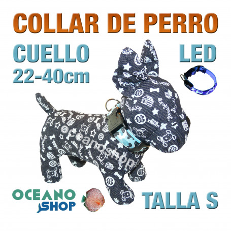 COLLAR PERRO CAMUFLAJE LED AZUL AJUSTABLE TALLA S CUELLO 22-40cm