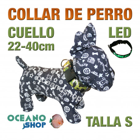 COLLAR PERRO CAMUFLAJE LED VERDE AJUSTABLE TALLA S CUELLO 22-40cm