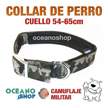 COLLAR PERRO CAMUFLAJE MILITAR AJUSTABLE DE CALIDAD CUELLO 54-65cm