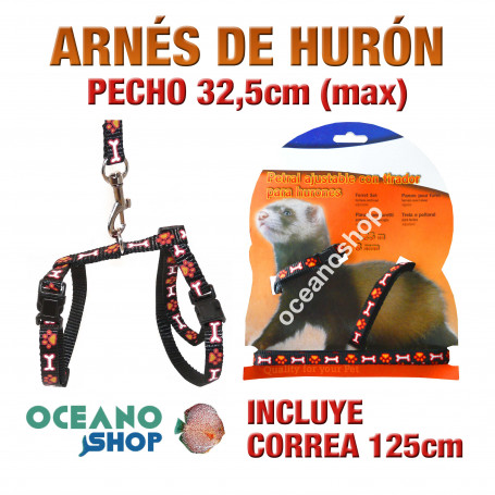 ARNÉS Y CORREA PARA HURONES AJUSTABLE CALIDAD 32,5cm Máximo de PECHO