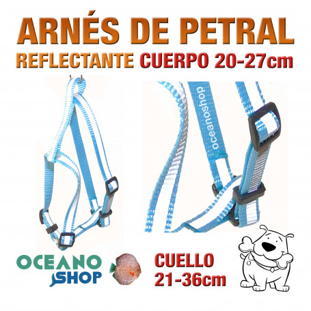 ARNÉS AZUL TEJIDO REFLECTANTE PETRAL AJUSTABLE PERRO CUERPO 20-27cm