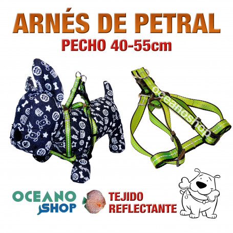 ARNÉS PETRAL VERDE TEJIDO REFLECTANTE AJUSTABLE PERRO PECHO 40-55cm