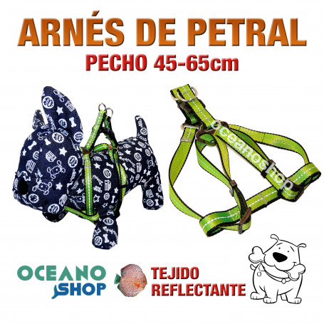 ARNÉS PETRAL VERDE TEJIDO REFLECTANTE AJUSTABLE PERRO PECHO 45-65cm