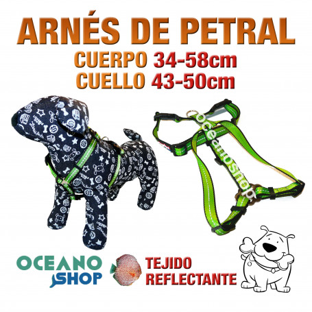 ARNÉS PETRAL VERDE TEJIDO REFLECTANTE AJUSTABLE PERRO CUERPO 34-58cm