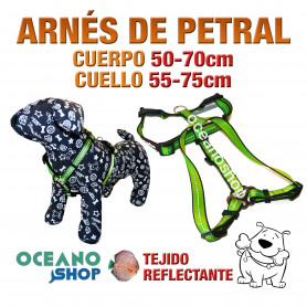ARNÉS PETRAL VERDE TEJIDO REFLECTANTE AJUSTABLE PERRO CUERPO 50-70cm L80 3375 ARNÉS PETRAL VERDE TEJIDO REFLECTANTE AJUSTABLE PERRO CUERPO 50-70cm