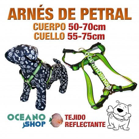 ARNÉS PETRAL VERDE TEJIDO REFLECTANTE AJUSTABLE PERRO CUERPO 50-70cm