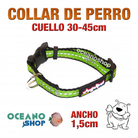COLLAR PERRO VERDE TEJIDO REFLECTANTE AJUSTABLE DE CALIDAD CUELLO 30-45cm L81 3365 COLLAR PERRO VERDE TEJIDO REFLECTANTE AJUSTABLE DE CALIDAD CUELLO 30-45