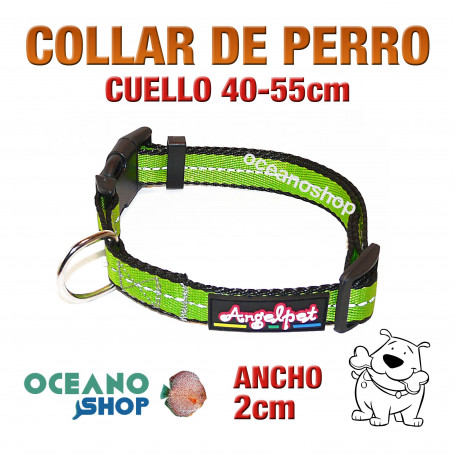 COLLAR PERRO VERDE TEJIDO REFLECTANTE AJUSTABLE DE CALIDAD CUELLO 40-55cm