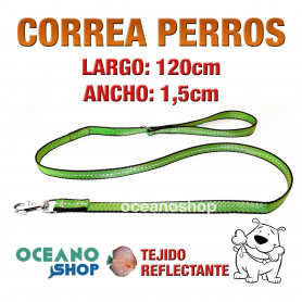 CORREA PERRO VERDE TEJIDO REFLECTANTE 1,5cm ANCHO 120cm LARGO L84 3364 CORREA PERRO VERDE TEJIDO REFLECTANTE DE CALIDAD 120cm LARGO