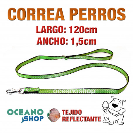 CORREA PERRO VERDE TEJIDO REFLECTANTE DE CALIDAD 120cm LARGO