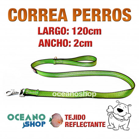 CORREA PERRO VERDE TEJIDO REFLECTANTE DE 2cm ANCHO 120cm LARGO