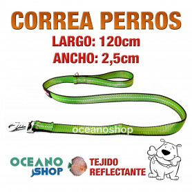 CORREA PERRO VERDE TEJIDO REFLECTANTE DE 2,5cm ANCHO 120cm LARGO L86 3372 CORREA PERRO VERDE TEJIDO REFLECTANTE DE 2,5cm ANCHO 120cm LARGO