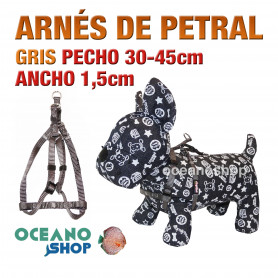 ARNÉS PETRAL GRIS CÓMODO AJUSTABLE PERRO PECHO 30-45cm ANCHO 1,5cm L96 3382 ARNÉS PETRAL GRIS CÓMODO AJUSTABLE PERRO PECHO 30-45cm ANCHO 1,5cm