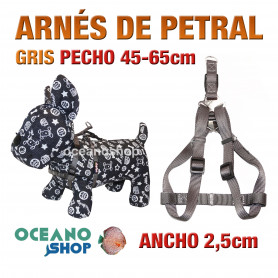 ARNÉS PETRAL GRIS CÓMODO AJUSTABLE PERRO PECHO 45-65cm ANCHO 2,5cm L98 3392 ARNÉS PETRAL GRIS CÓMODO AJUSTABLE PERRO PECHO 45-65cm ANCHO 2,5cm