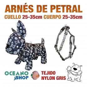 ARNÉS PETRAL PERRO NYLON GRIS DE CALIDAD AJUSTABLE CUERPO 25-35cm L99 3379 ARNÉS PETRAL PERRO NYLON GRIS DE CALIDAD AJUSTABLE CUERPO 25-35cm