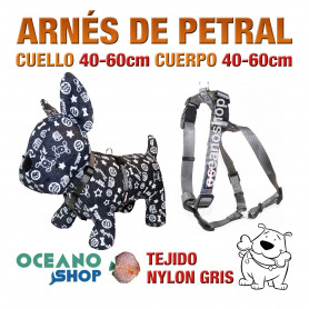 ARNÉS PETRAL PERRO NYLON GRIS DE CALIDAD AJUSTABLE CUERPO 40-60cm L101 3389 ARNÉS PETRAL PERRO NYLON GRIS DE CALIDAD AJUSTABLE CUERPO 40-60cm